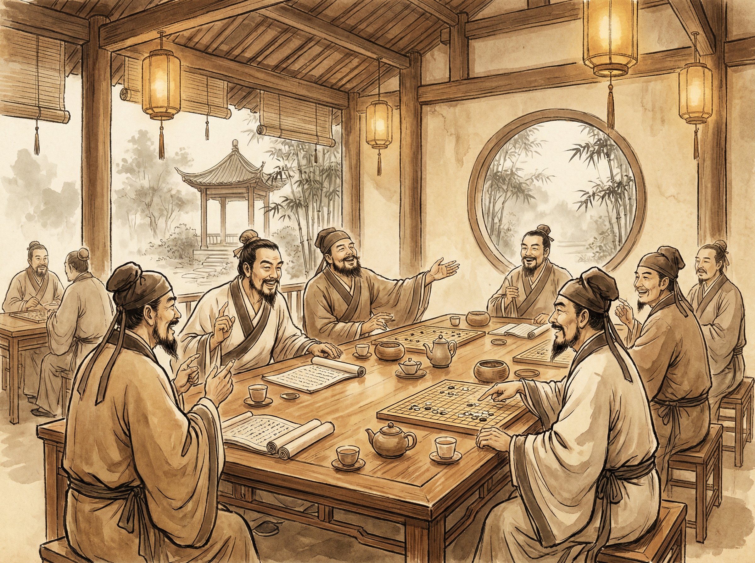 开元棋牌 - 古代文人雅集弈棋图